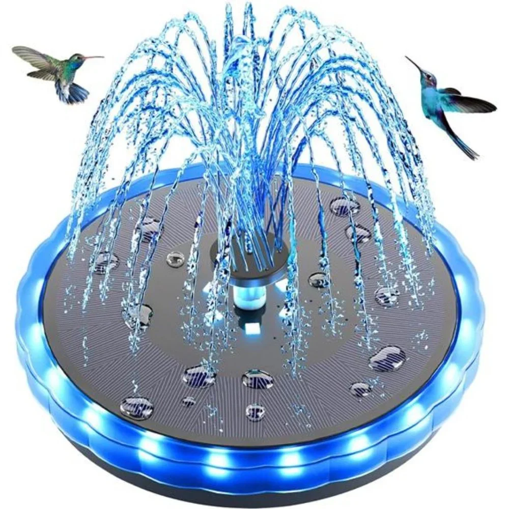 Solar Fountain,4W Solar Powered Bird Bath Fountains with 4000 Battery,LED Lights